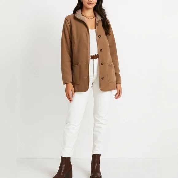 L.L. Bean Vintage Beige Fleece sherpa Outerwear barn coat - Picture 11 of 12